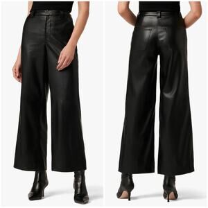JOE'S JEANS NWT The Mia High-Rise Wide-Leg Ankle Vegan Leather Black Pants Sz 33